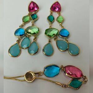 Elegant Gold Drop Earrings with Multicolor Stones